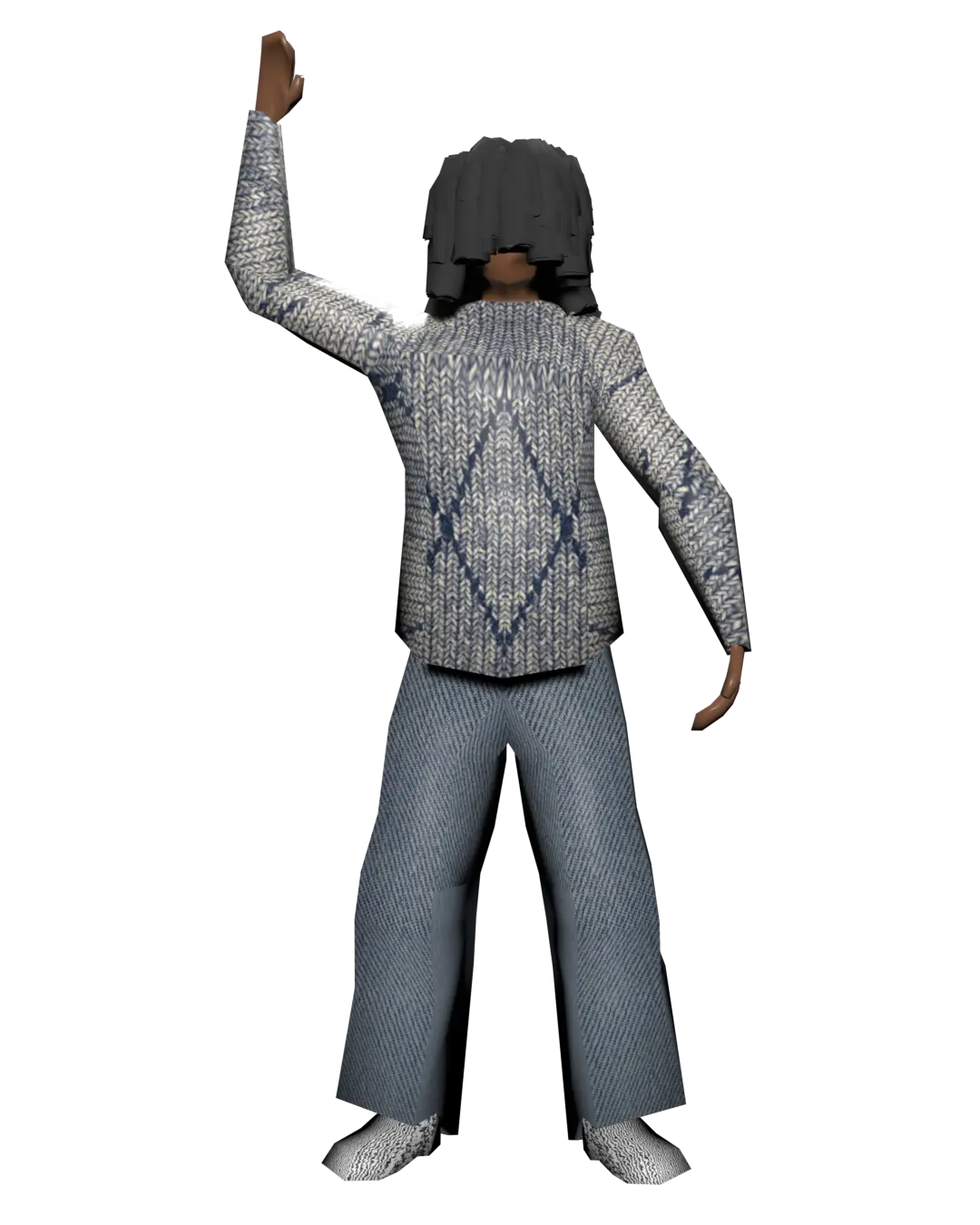 A 3d black male avatar waving at the user.