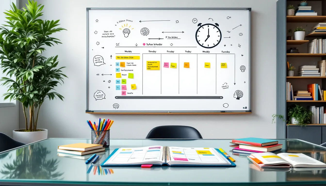 A planner and study materials laid out for creating a study schedule.