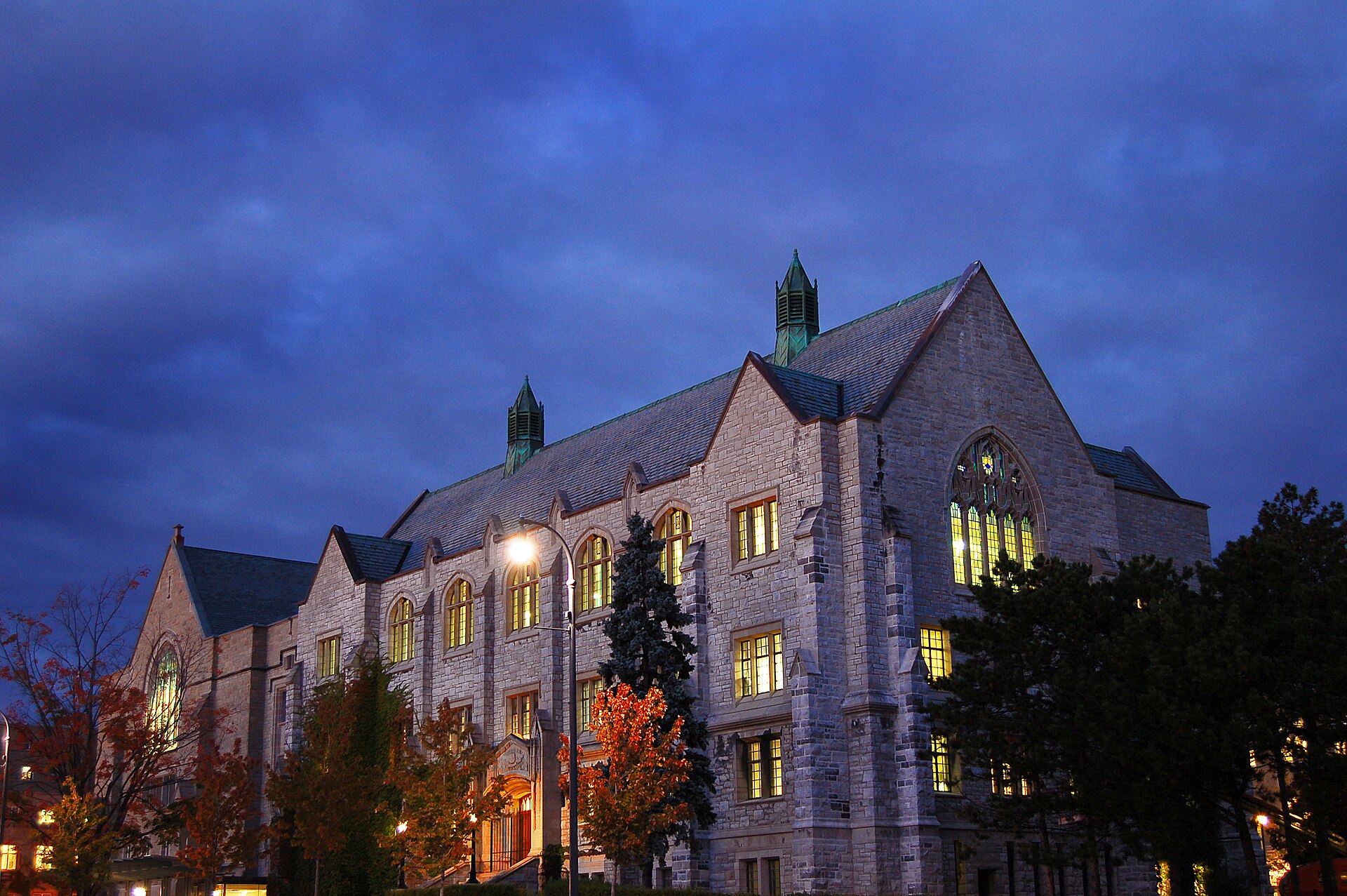 Douglas Library at dusk, Queen's University