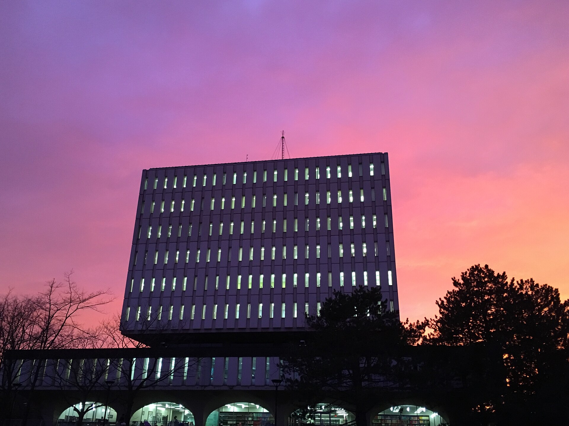Dana Porter Library at sunset, University of Waterloo