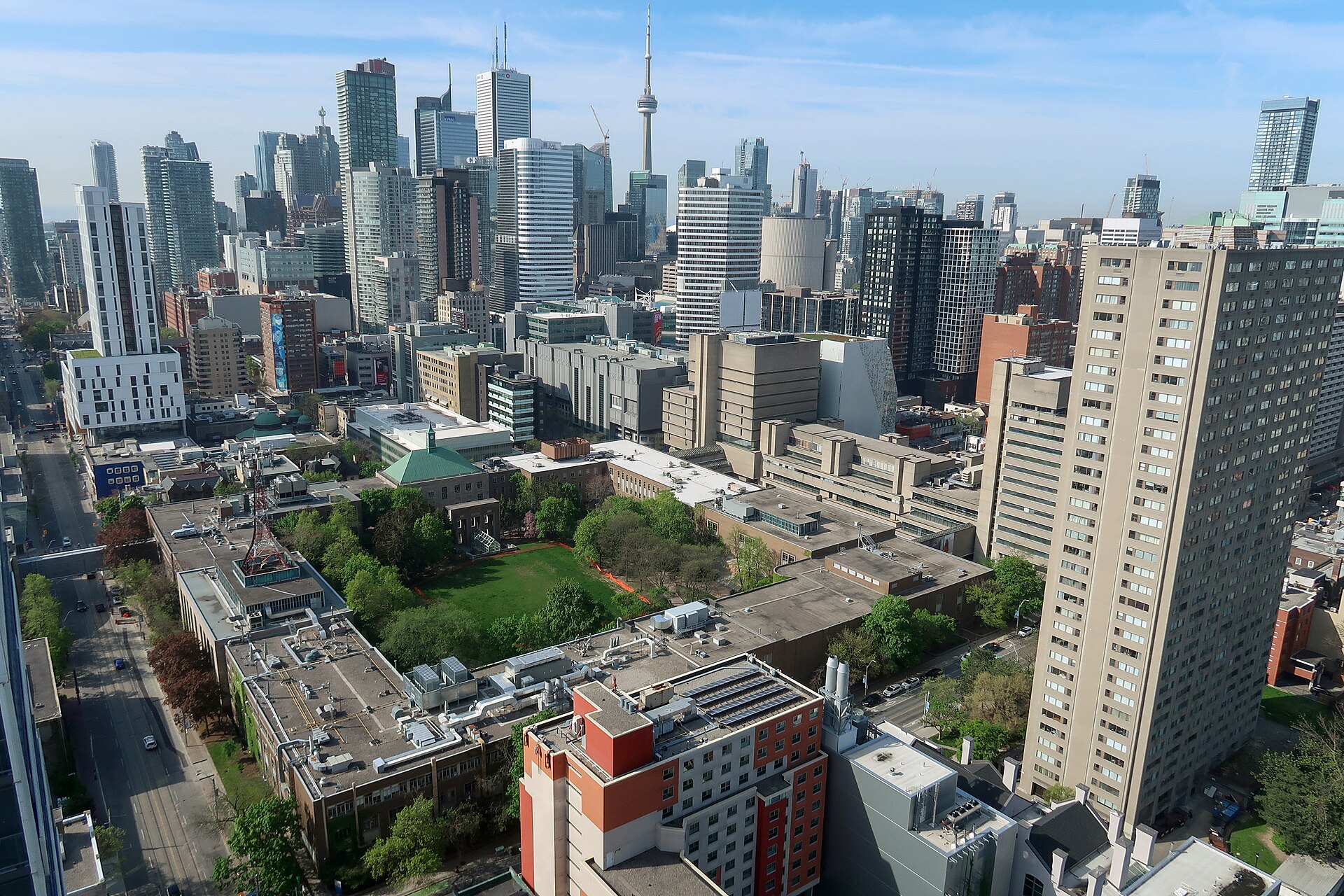 Aerial view of the Kerr Hall quad and downtown campus, Toronto Metropolitan University