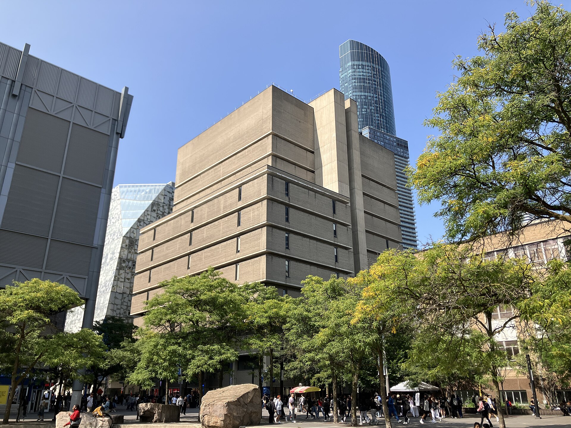 Library Building seen from Lake Devo, Toronto Metropolitan University