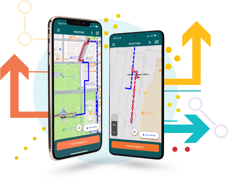 Graphic of two smart phones with colourful arrows in the background