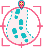 A graphic of a target with foot steps in the center, representing step-level accuracy