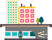 Graphic showing a building on the ground and a subway underground