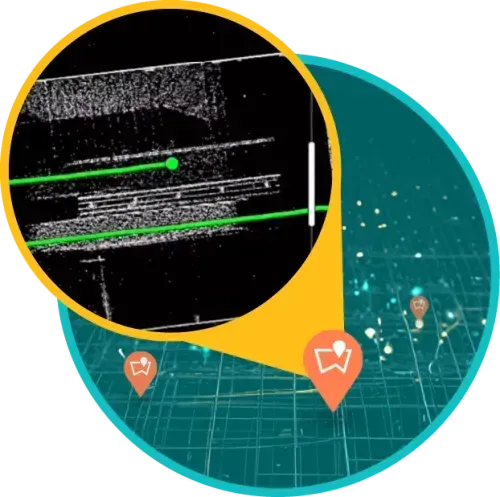 A graphic showing a map with a pop-out depicting a lidar scan in detail