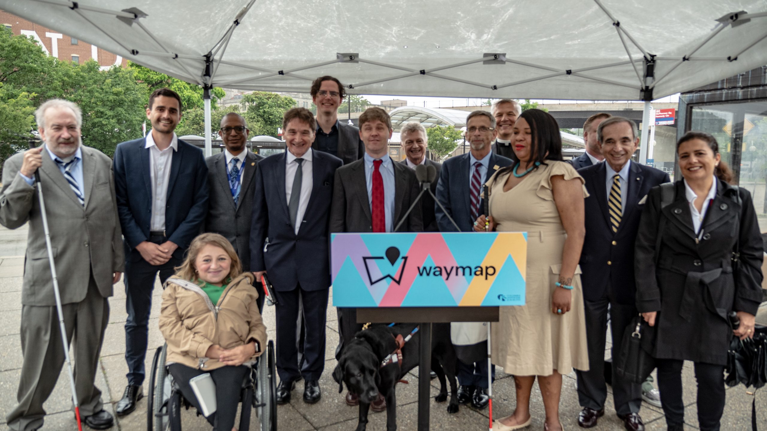 CEO of Waymap poses for a photo with supporters, partners, and friends of Waymap next to Brookland Station, D.C.|