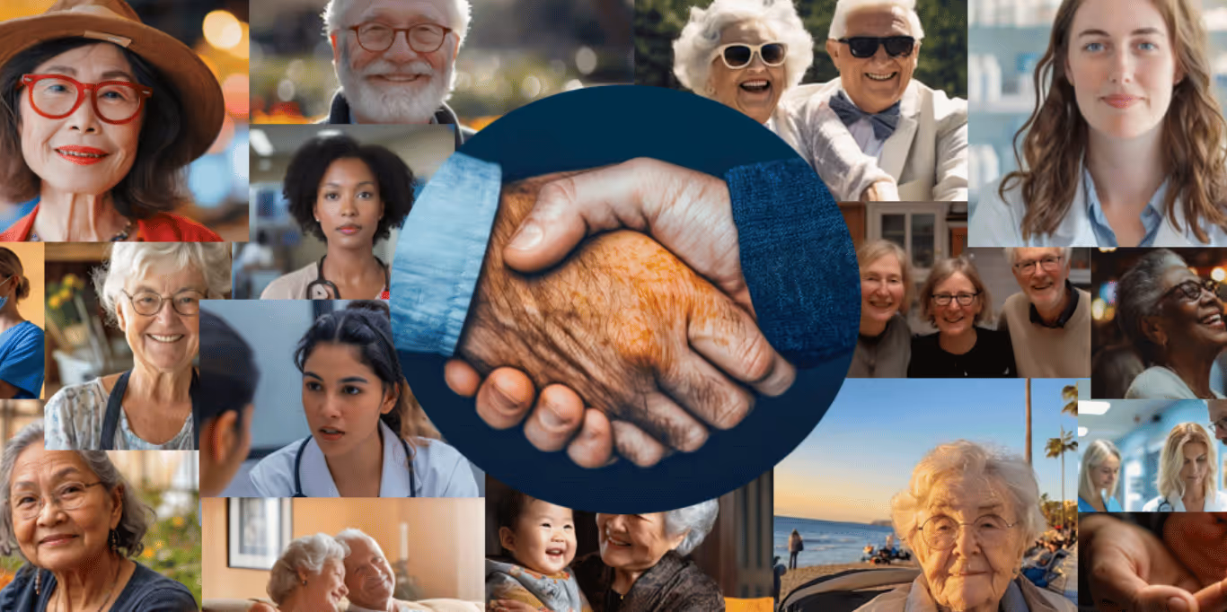 The BrightPointe Care hero image featuring caregivers and seniors for the at-home care agency.