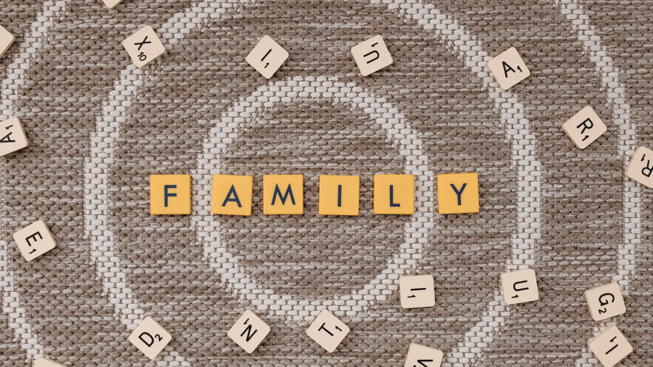 Scrabble pieces spelling out family to reflects BrightPointe Care's mission of family focused for their senior care.
