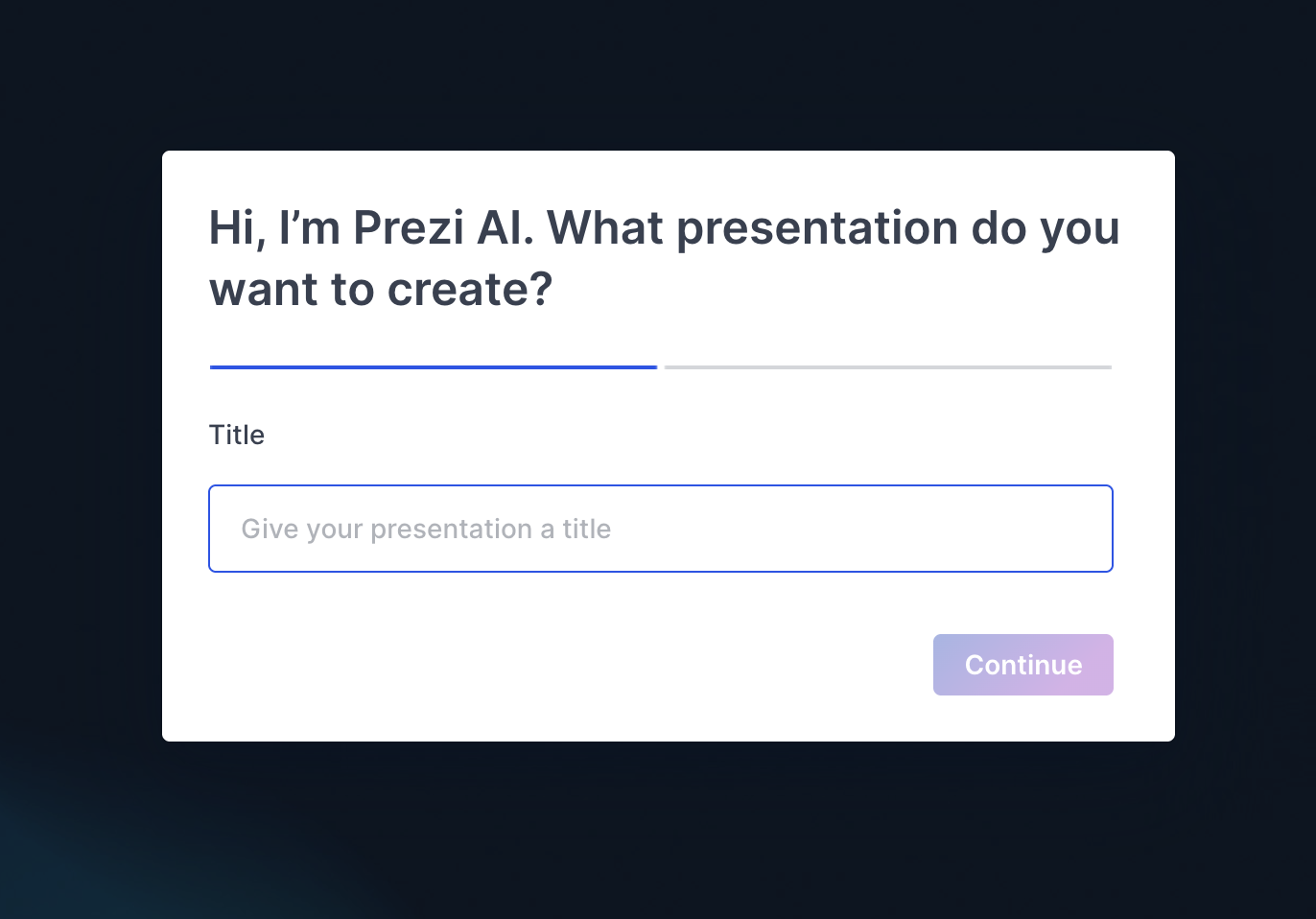 This is the Prezi AI prompt page. 