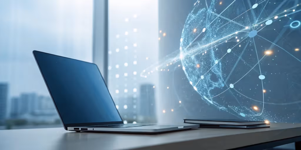 A laptop showing an AI topic for a presentation.