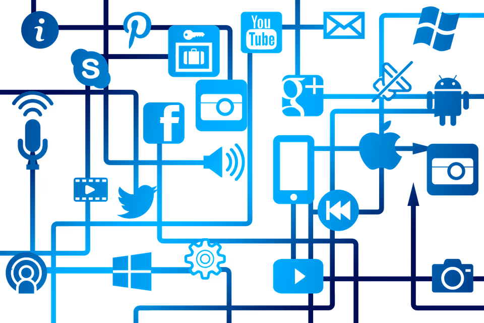 blue digital media icons
