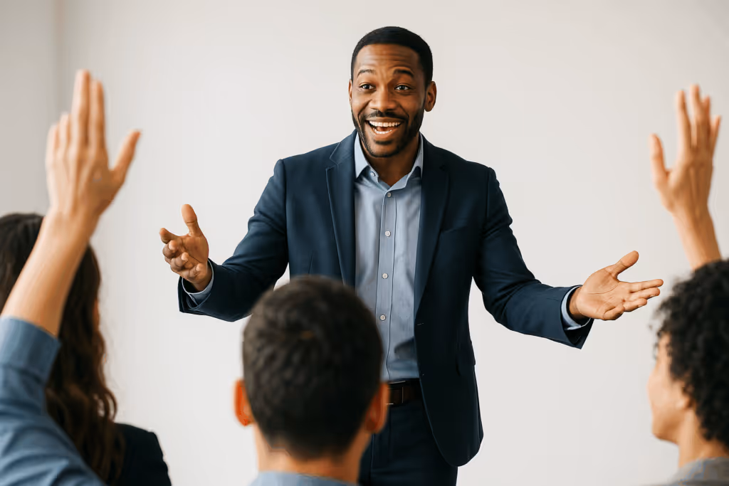 a man presenting