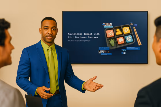 Two women standing in front of a large screen giving a business presentation to a man with a laptop in front o f him