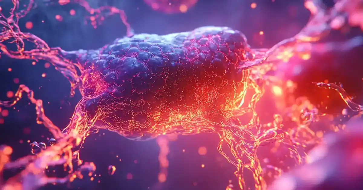 Illustration 3D d'une mitochondrie stimulée par la lumière rouge : production d'ATP