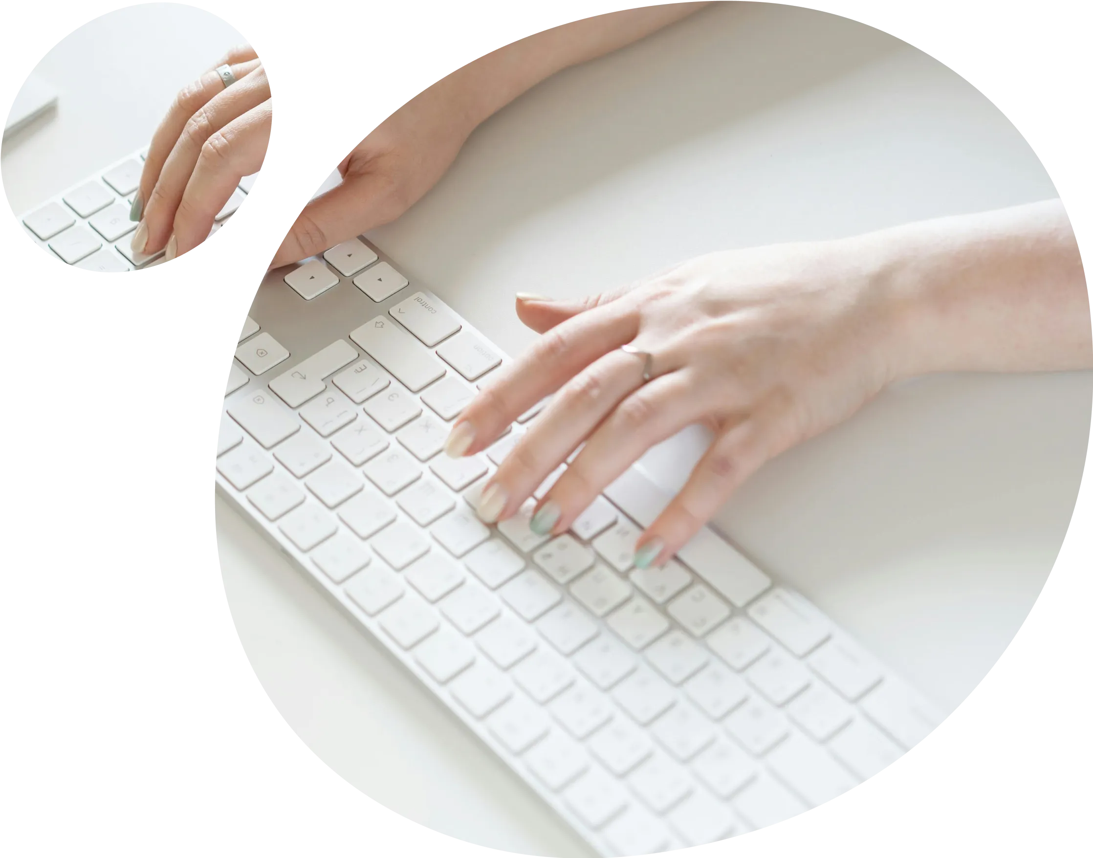 Hands typing on keyboard.