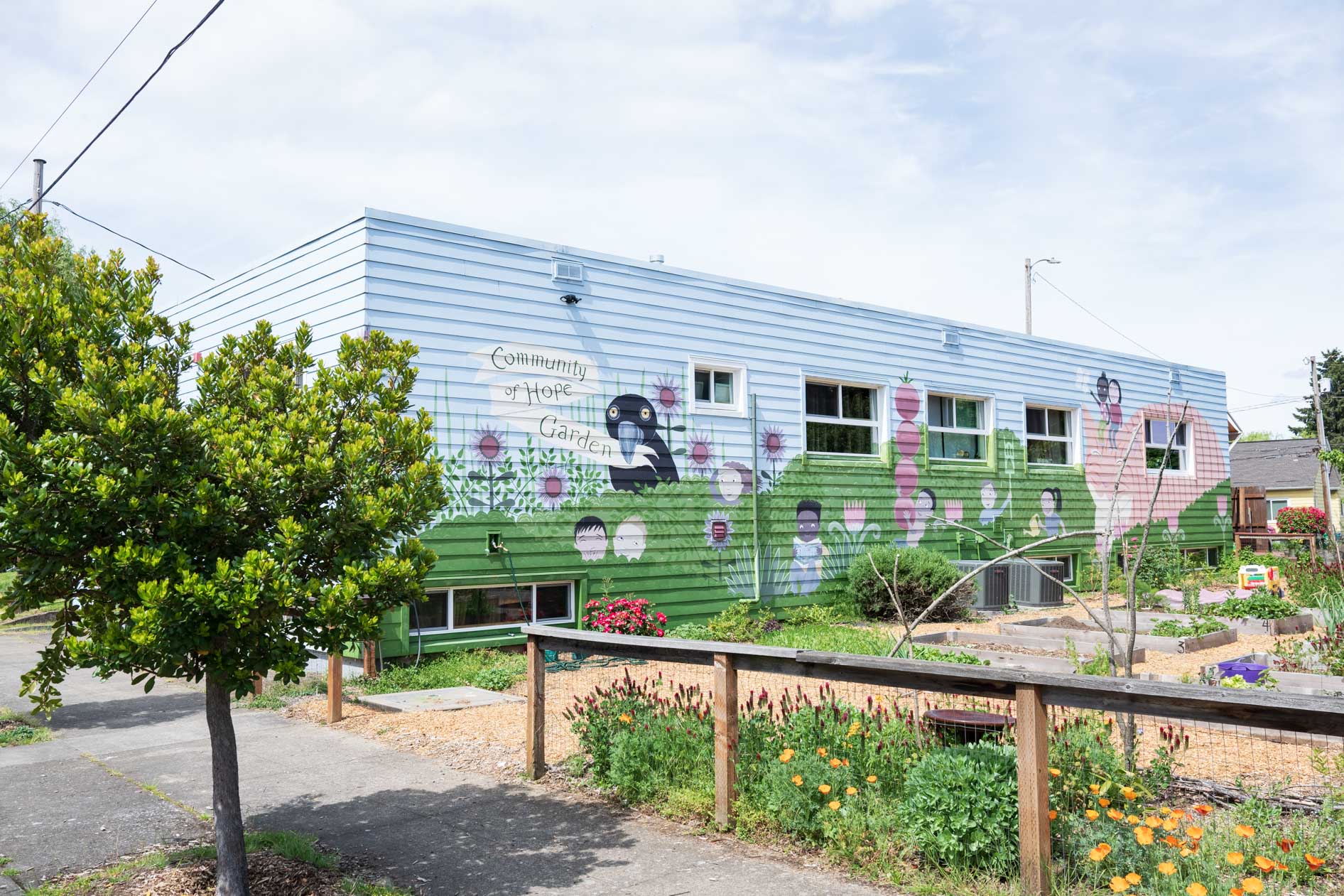 a community garden near the kitchen where Salsas del Barrio are made
