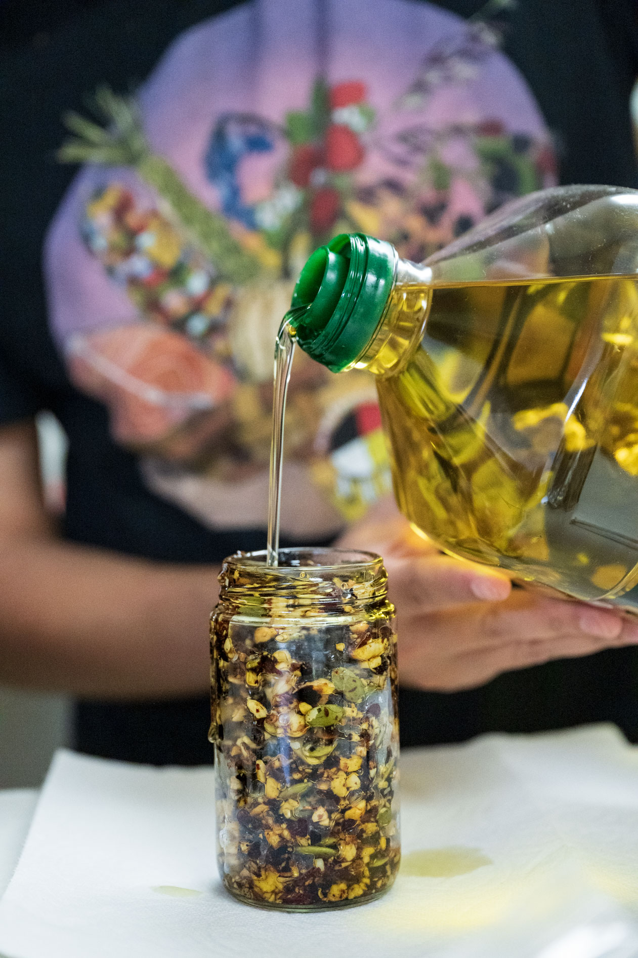 stabilizing oil is added to the salsa macha