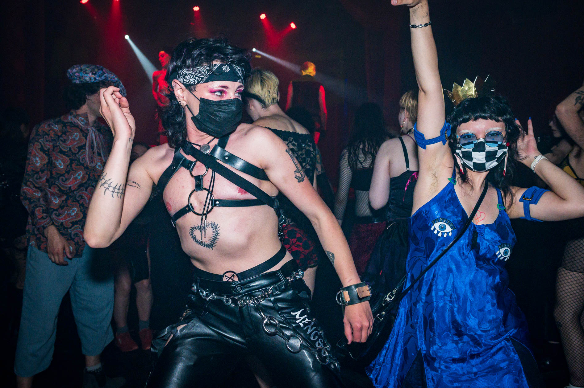 dancers in masks show off their moves in downtown Portland