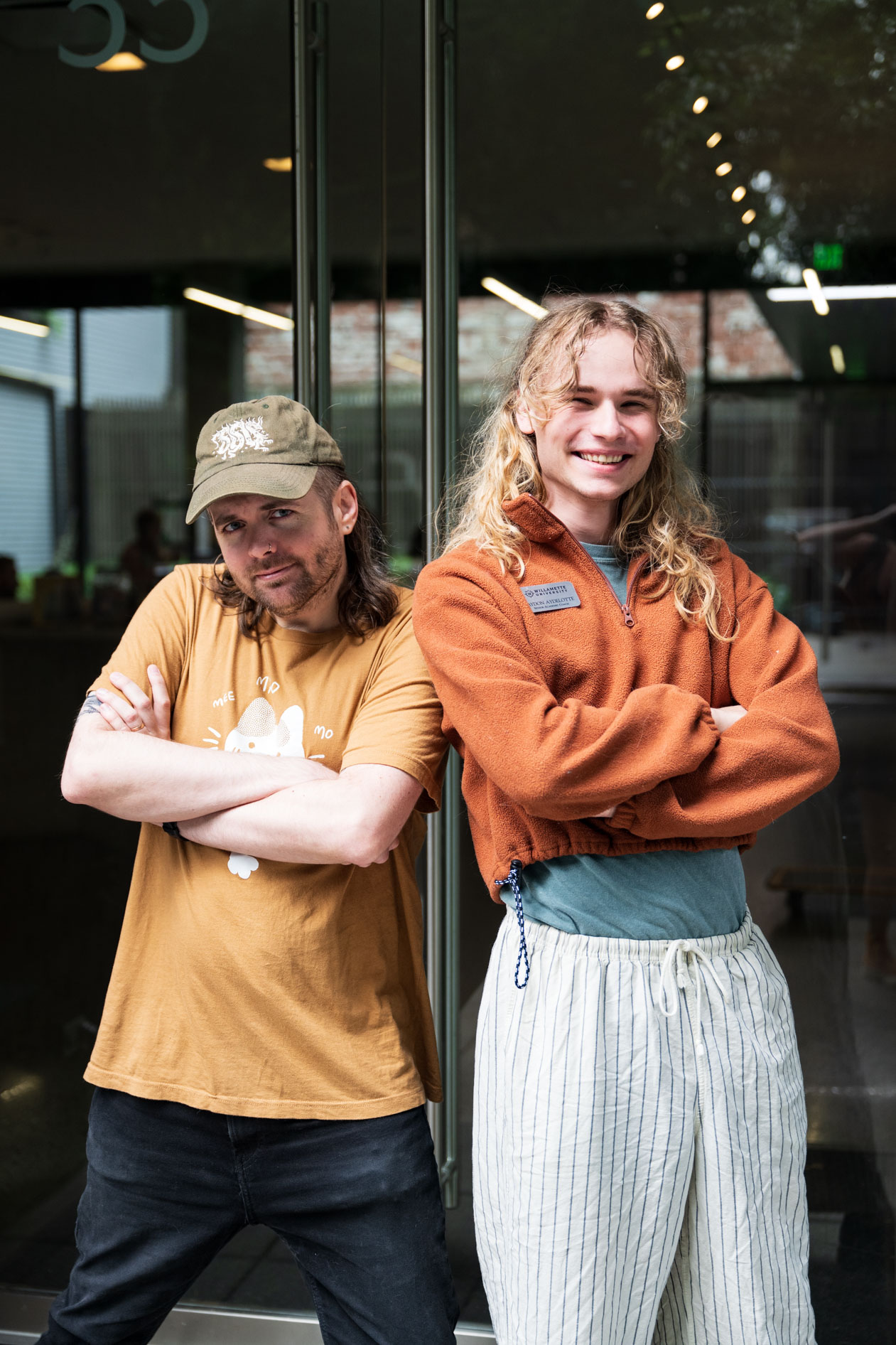 RAs guard the door at a dorm move-in in downtown Portland