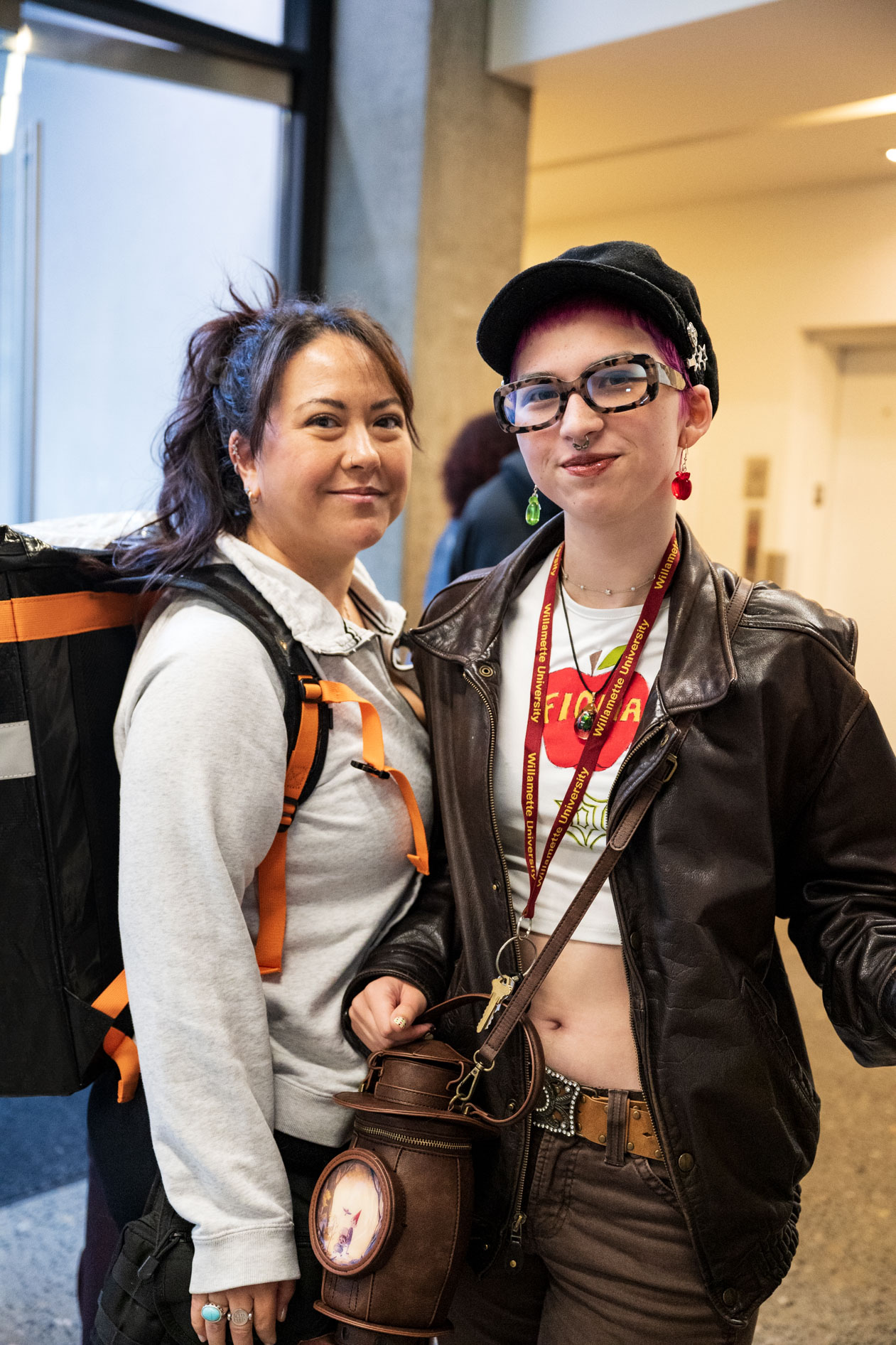 a student and a family member pose at a dorm at PNCA in downtown Portland