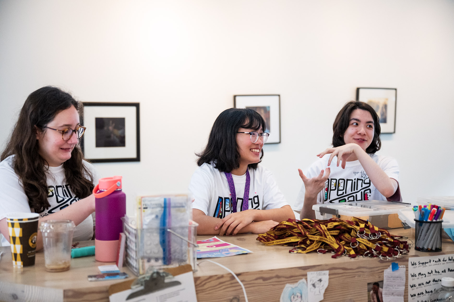 RAs engage in conversation inside a dorm in downtown Portland