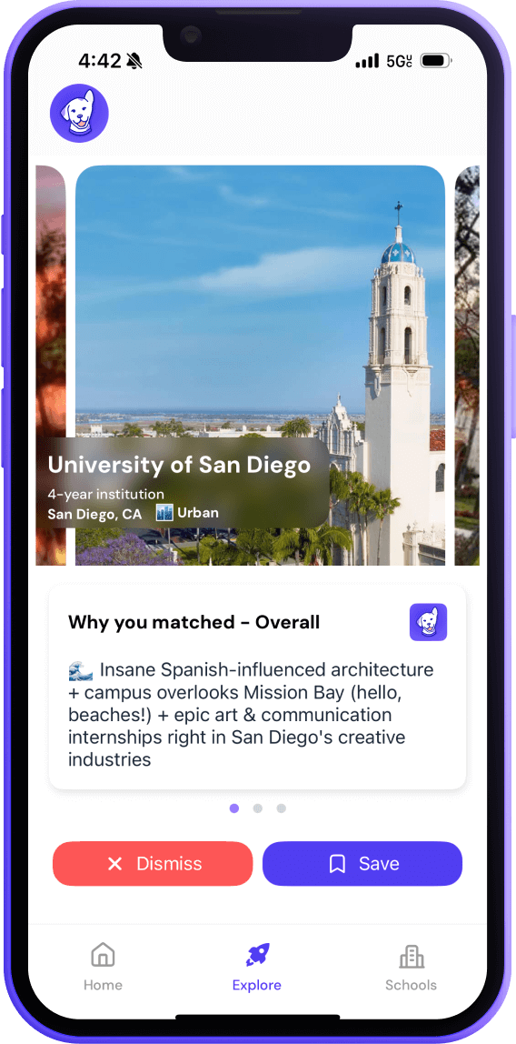 Loper app phone screen displaying a school profile screen