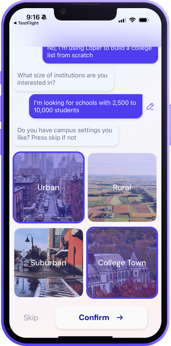 Loper app phone screen displaying My Interests tab