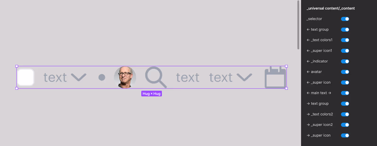 visual elements with a toggle