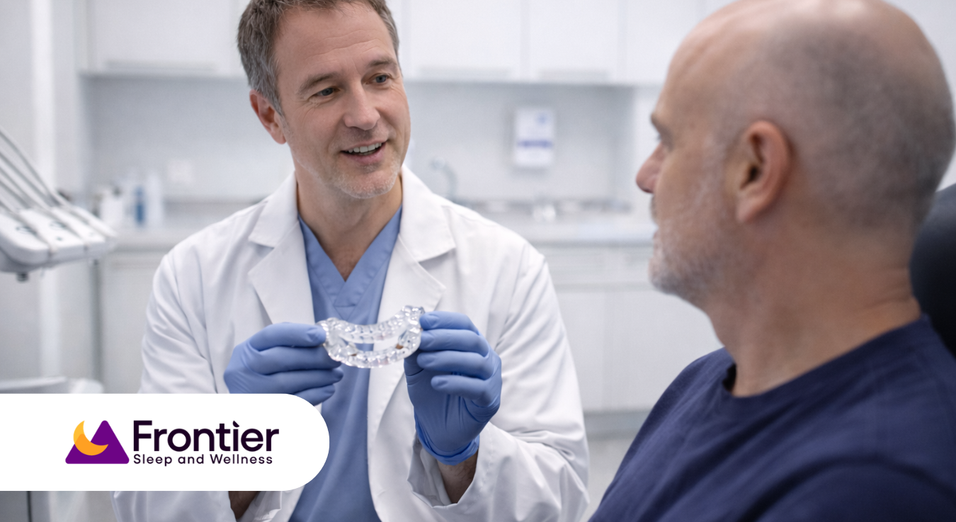 Sleep dentist explaining oral appliance therapy as an alternative to CPAP for sleep apnea