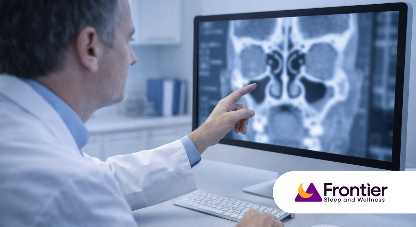 Doctor reviewing sinus CT scan on computer when evaluating surgical options for sleep apnea