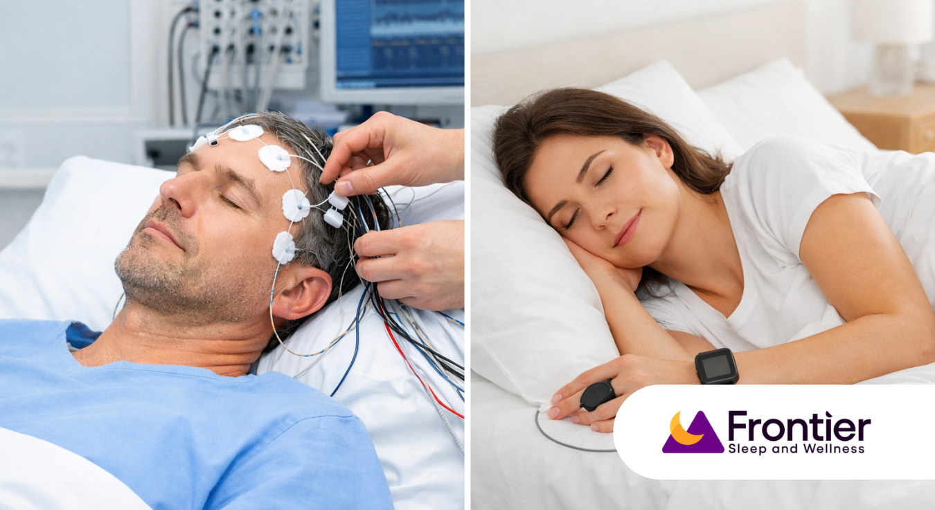 In-lab sleep study with EEG leads compared to modern at-home sleep test device worn during sleep