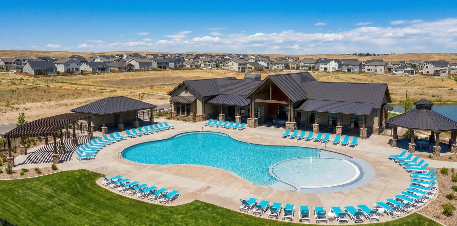 community swimming pool and shared amenities in residential neighborhood