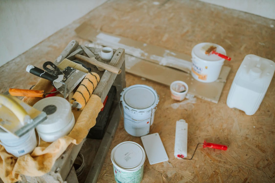 overhead shot of home improvement materials