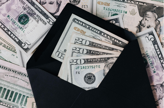 an envelope with cash