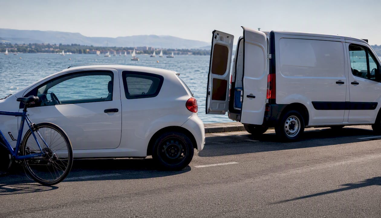 Different courier vehicles parked side by side