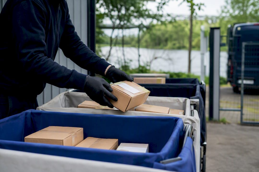 Courier sorting packages by delivery time window