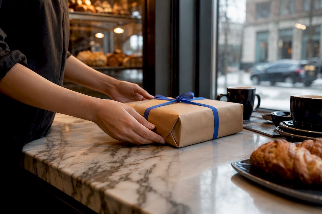 Staff placing package on counter for pickup