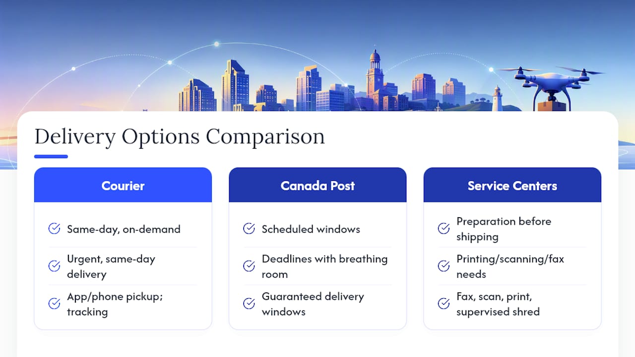 Comparison chart of document delivery options in Halifax