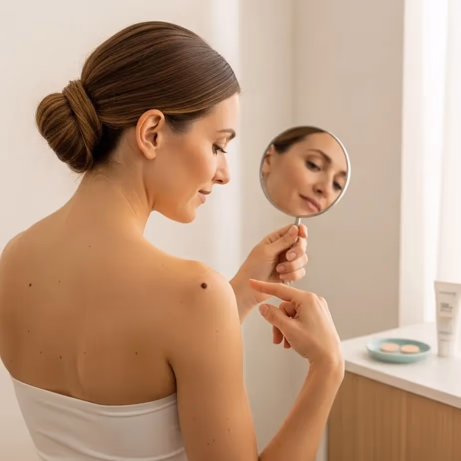 Bližinski pogled na ramo z majhnim znamenjem in ogledalom.