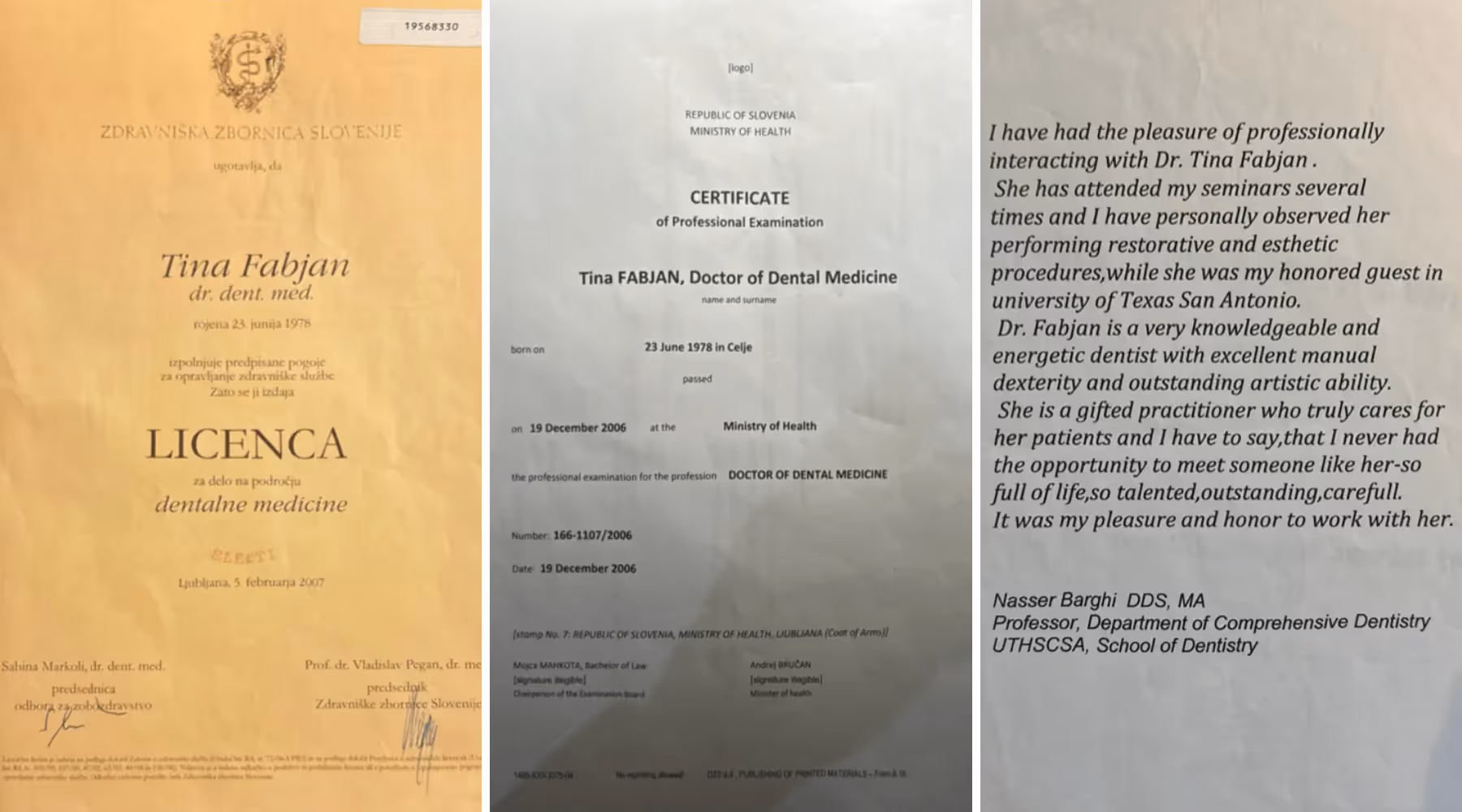 zobozdravniva dr dent med Tina Fabjan zdravniška zbornica licenca za opravljanje dela. diploma univerza ljubljana. priporočilo