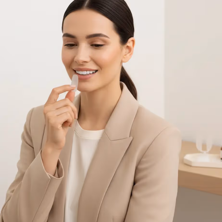 Estetske luske: nežen, profesionalen vizual izbire med keramiko in kompozitnim bondingom z jasnim fokusom na nasmehu in naravnem videzu.