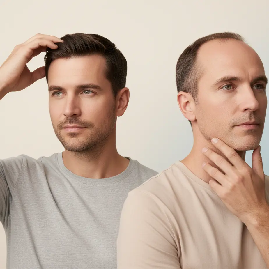 Dva moska primerjata rezultate FUE presaditve las in drugih estetskih posegov ter razmisljata, kam usmeriti prvo investicijo.