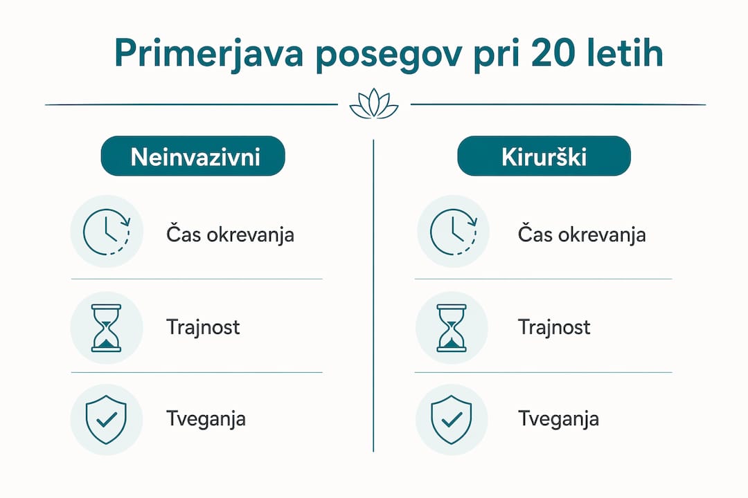 Pregledna grafika, ki prikazuje razlike med neinvazivnimi in kirurškimi posegi