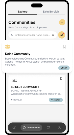 SCINECT. AI App Mockup Communities