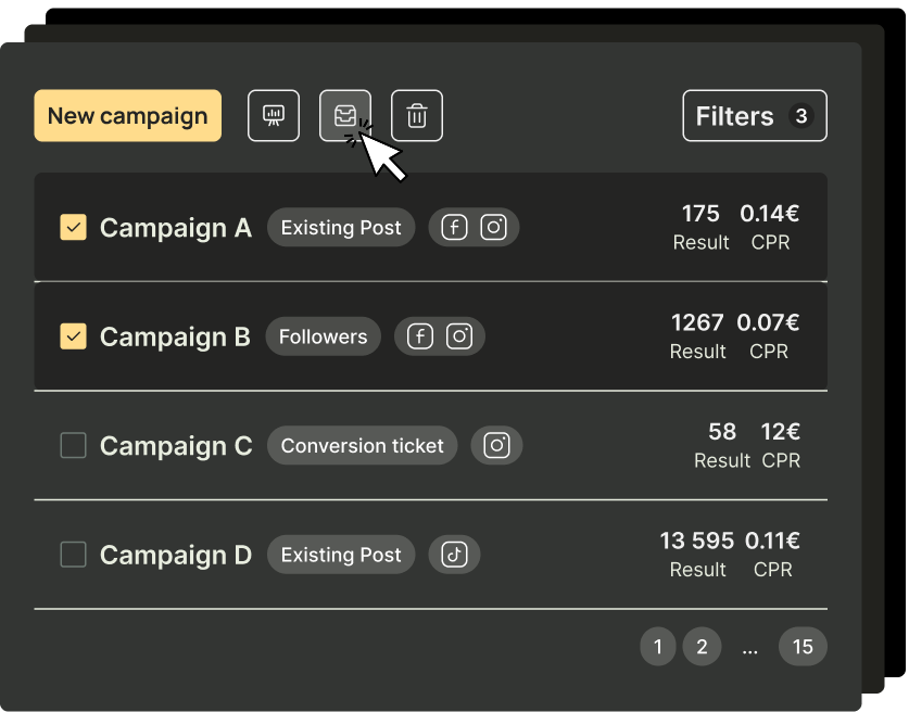 campaigns quick actions