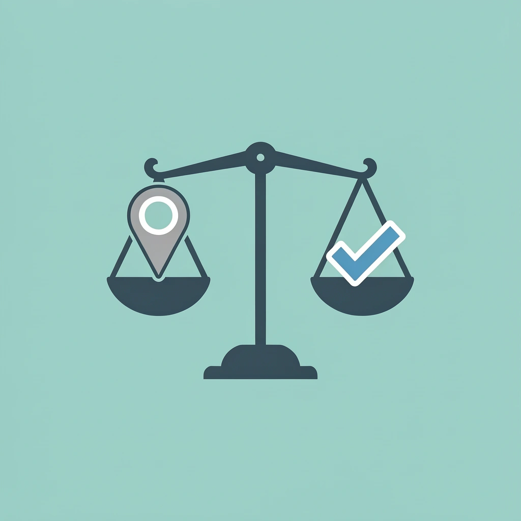 Balance scale comparing work location as determining factor versus employment structure and contract type