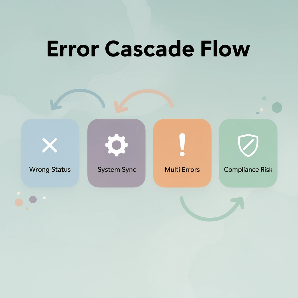 Process flow showing how incorrect probation status leads to compliance risks