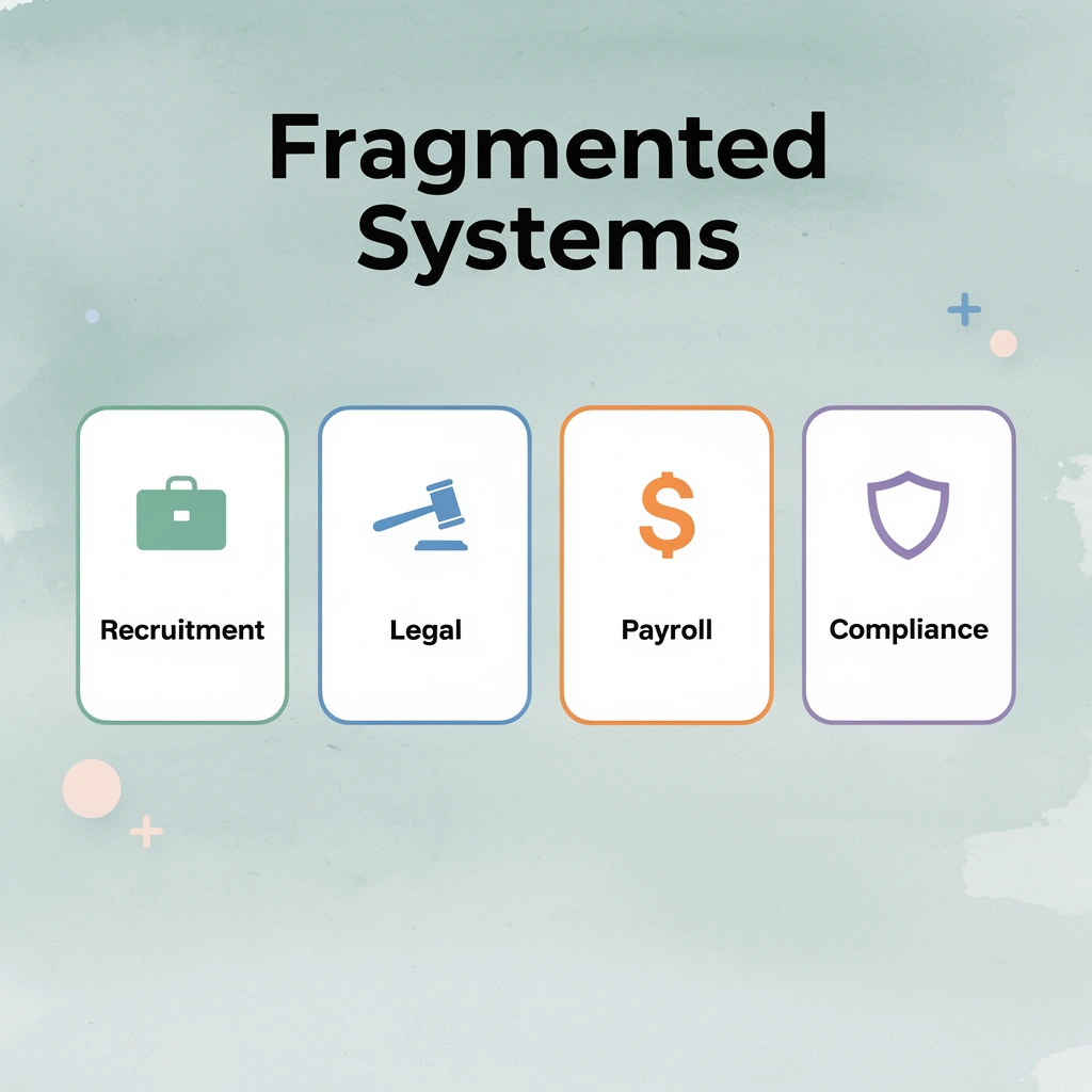 Infographic showing four fragmented business systems