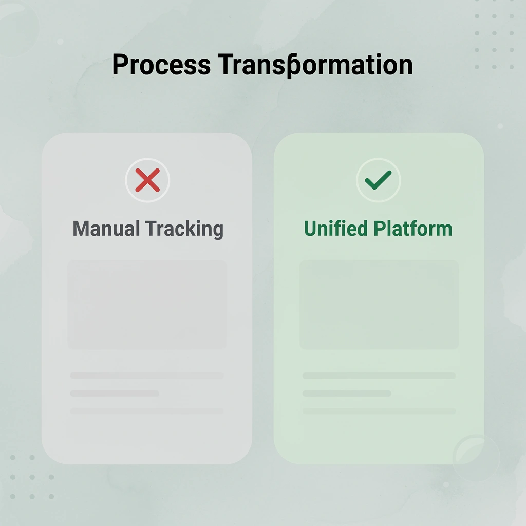 Before and after comparison showing process improvement